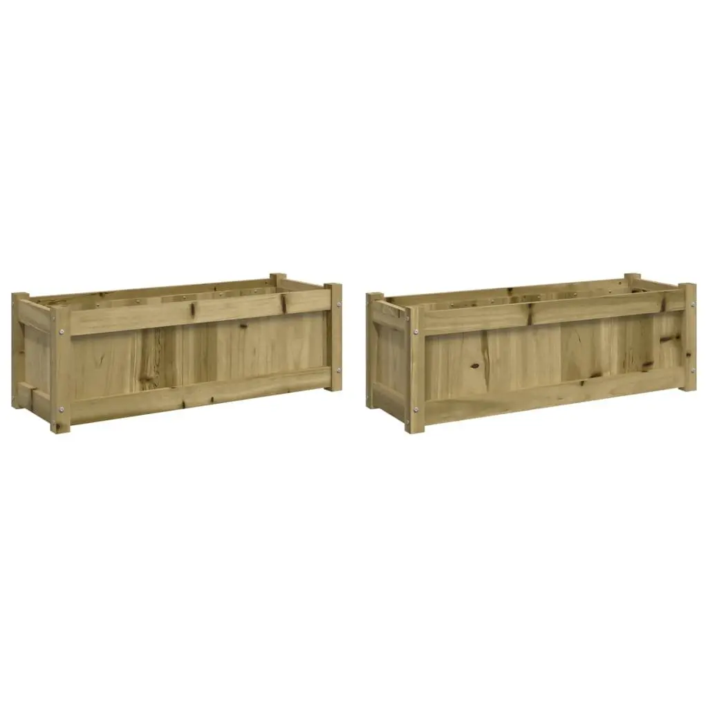Wooden Planters Outdoor Garden Decor 2 Piece Set Brown Impregnated Pine Flower Pot Box