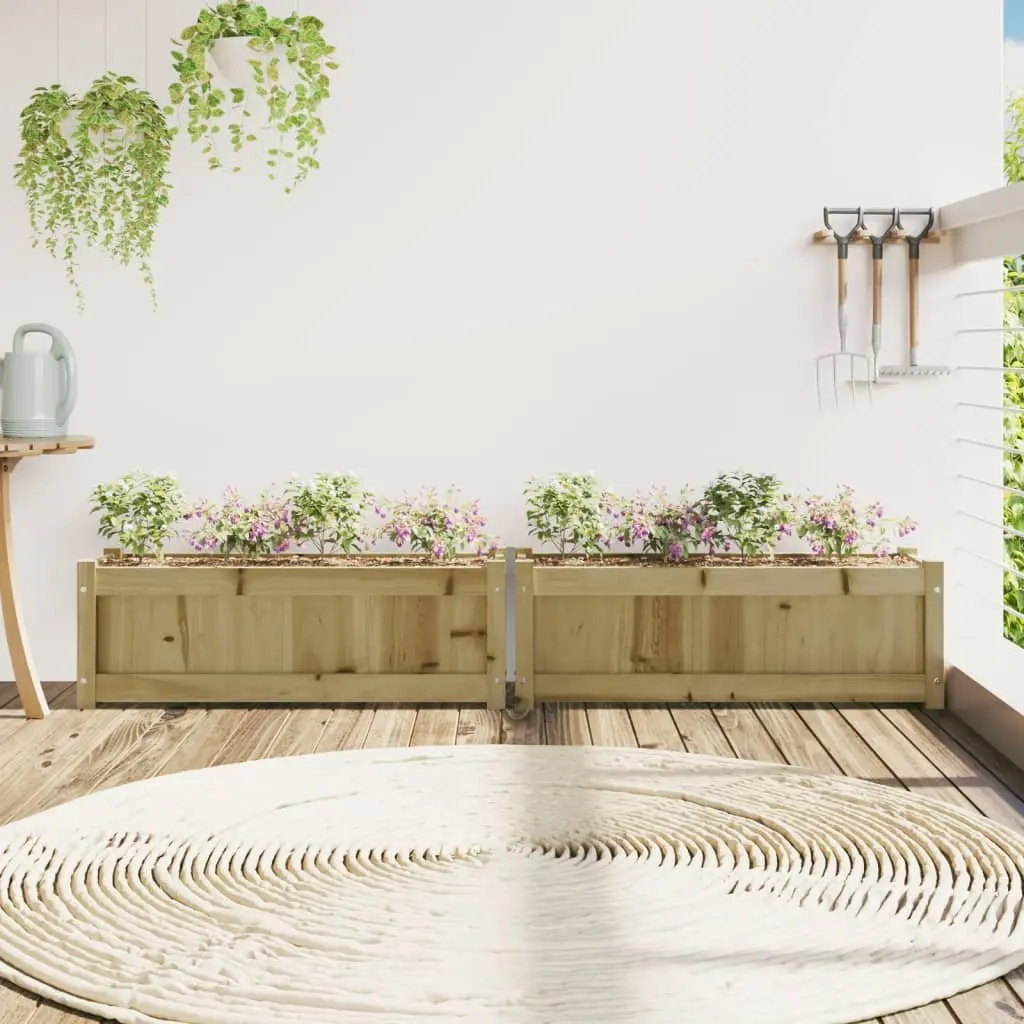Wooden Planters Outdoor Garden Decor 2 Piece Set Brown Impregnated Pine Flower Pot Box