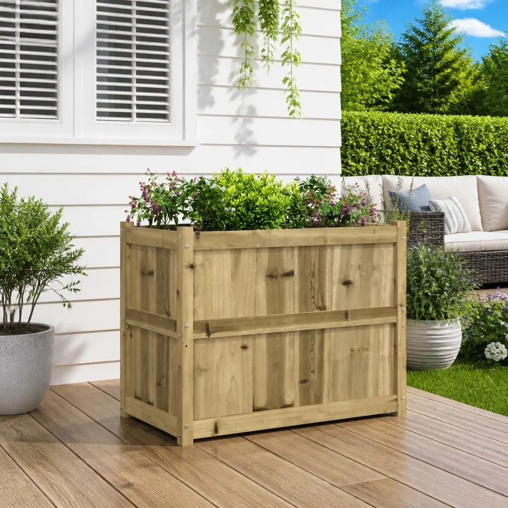 Garden Planter Box Outdoor Use 90x50x70cm Brown Impregnated Pine Wood