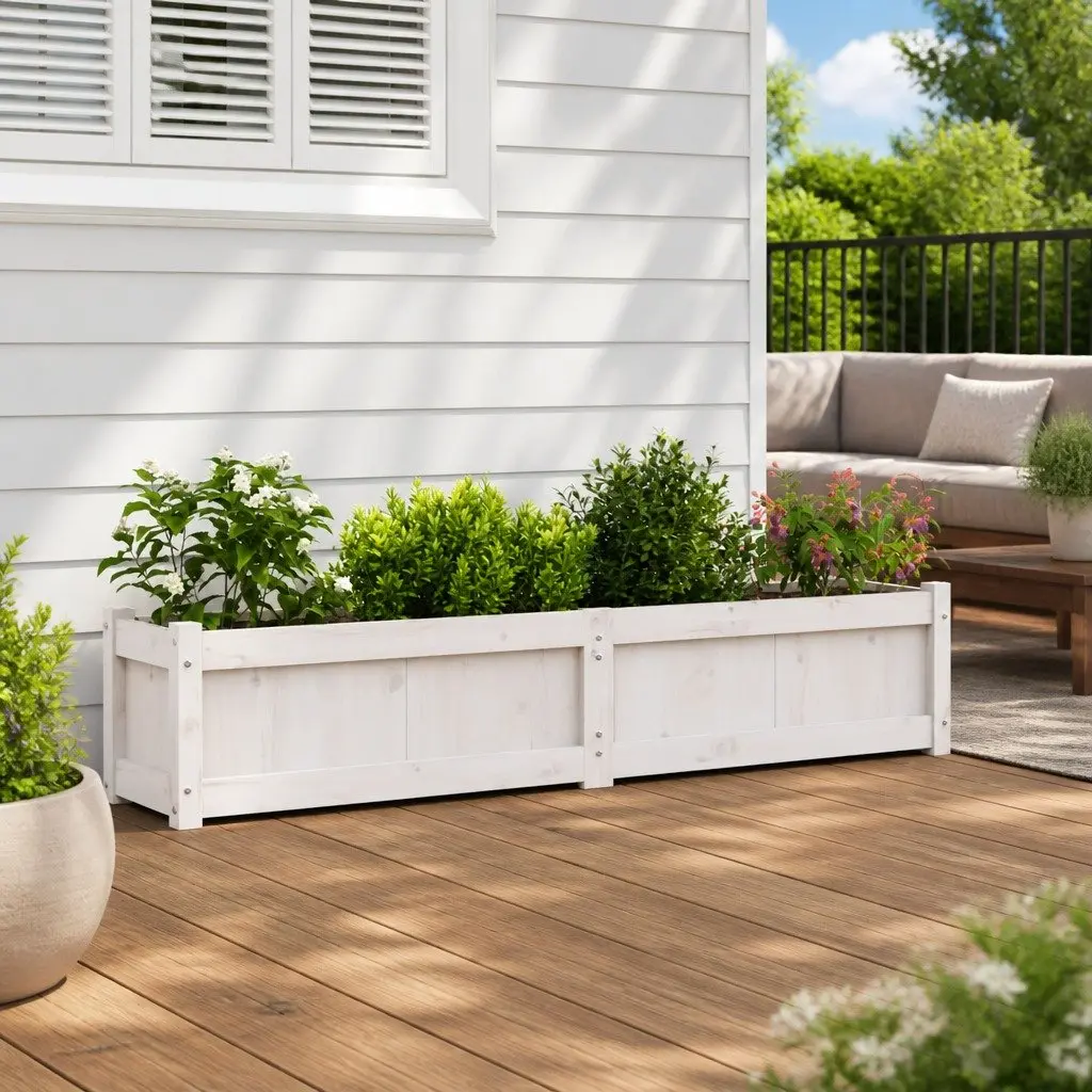 Garden Planter Box Outdoor Vegetable Flower 150 x 31 x 31 cm White Solid Pine Wood
