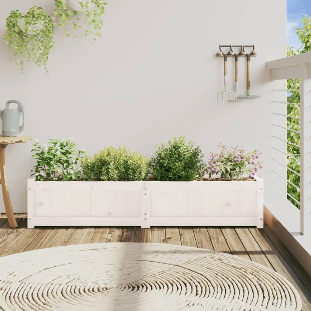 Garden Planter Box Outdoor Vegetable Flower 150 x 31 x 31 cm White Solid Pine Wood