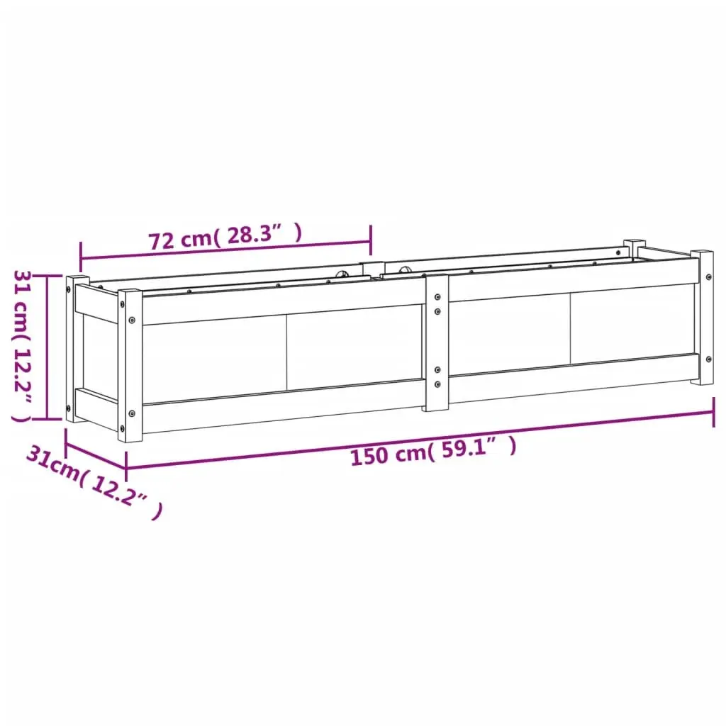 Garden Planter Box Outdoor Vegetable Flower 150 x 31 x 31 cm White Solid Pine Wood