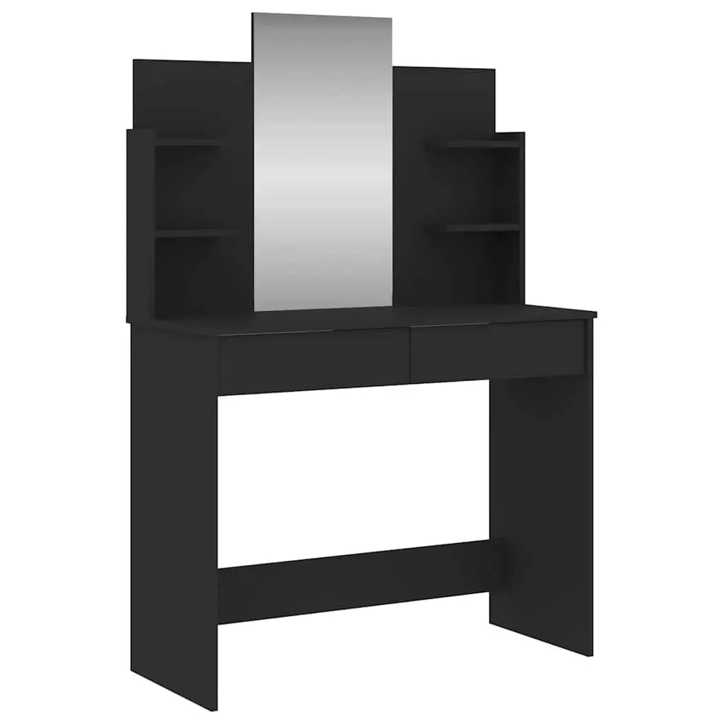 Black Vanity Table with Mirror and Storage