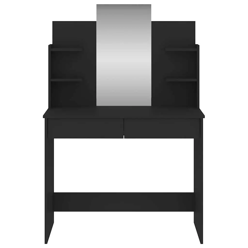 Black Vanity Table with Mirror and Storage