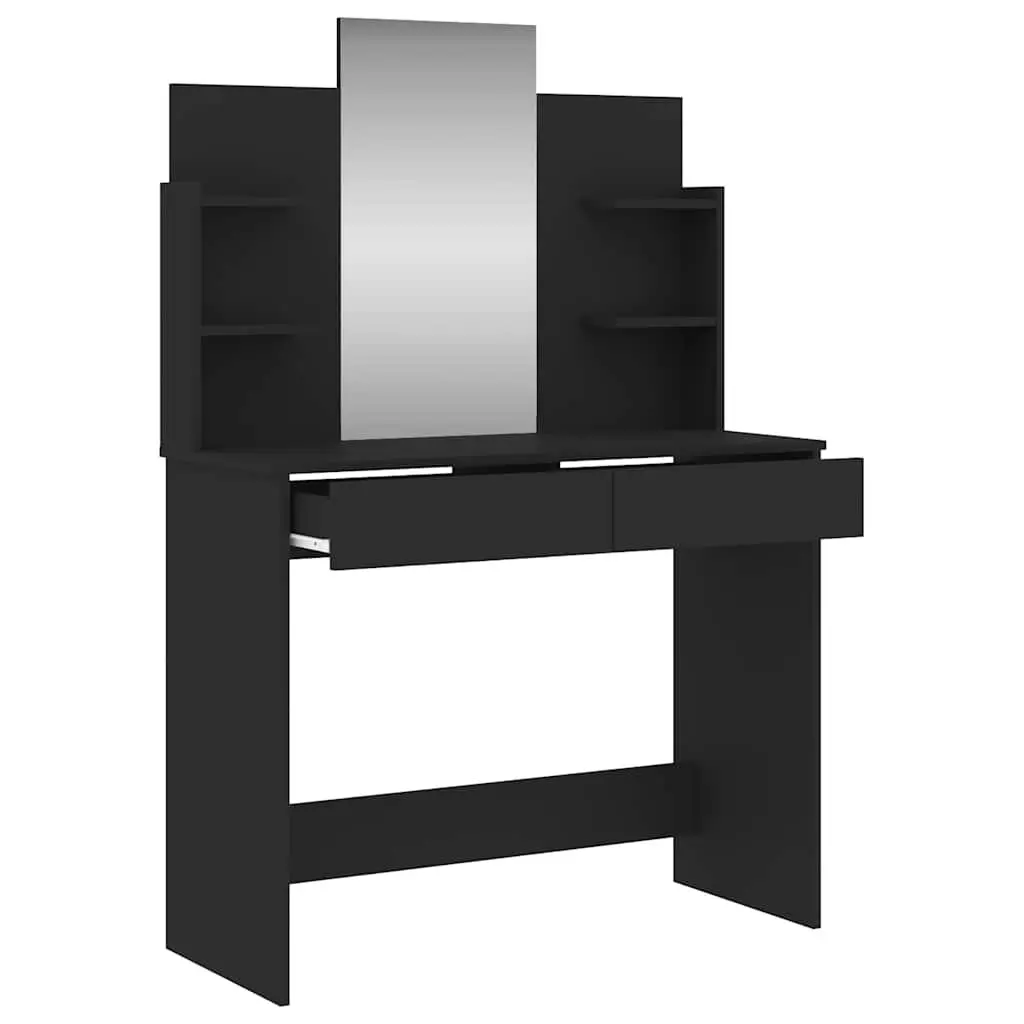 Black Vanity Table with Mirror and Storage