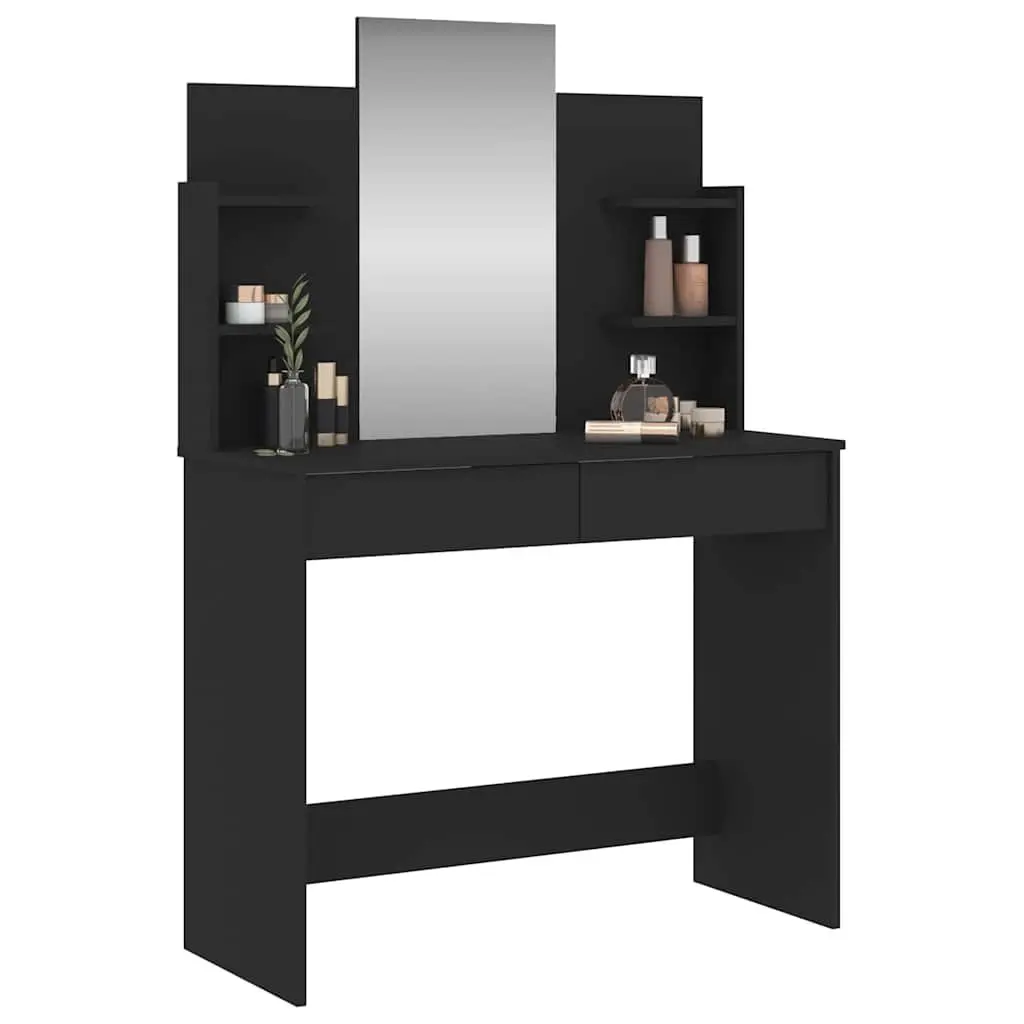 Black Vanity Table with Mirror and Storage