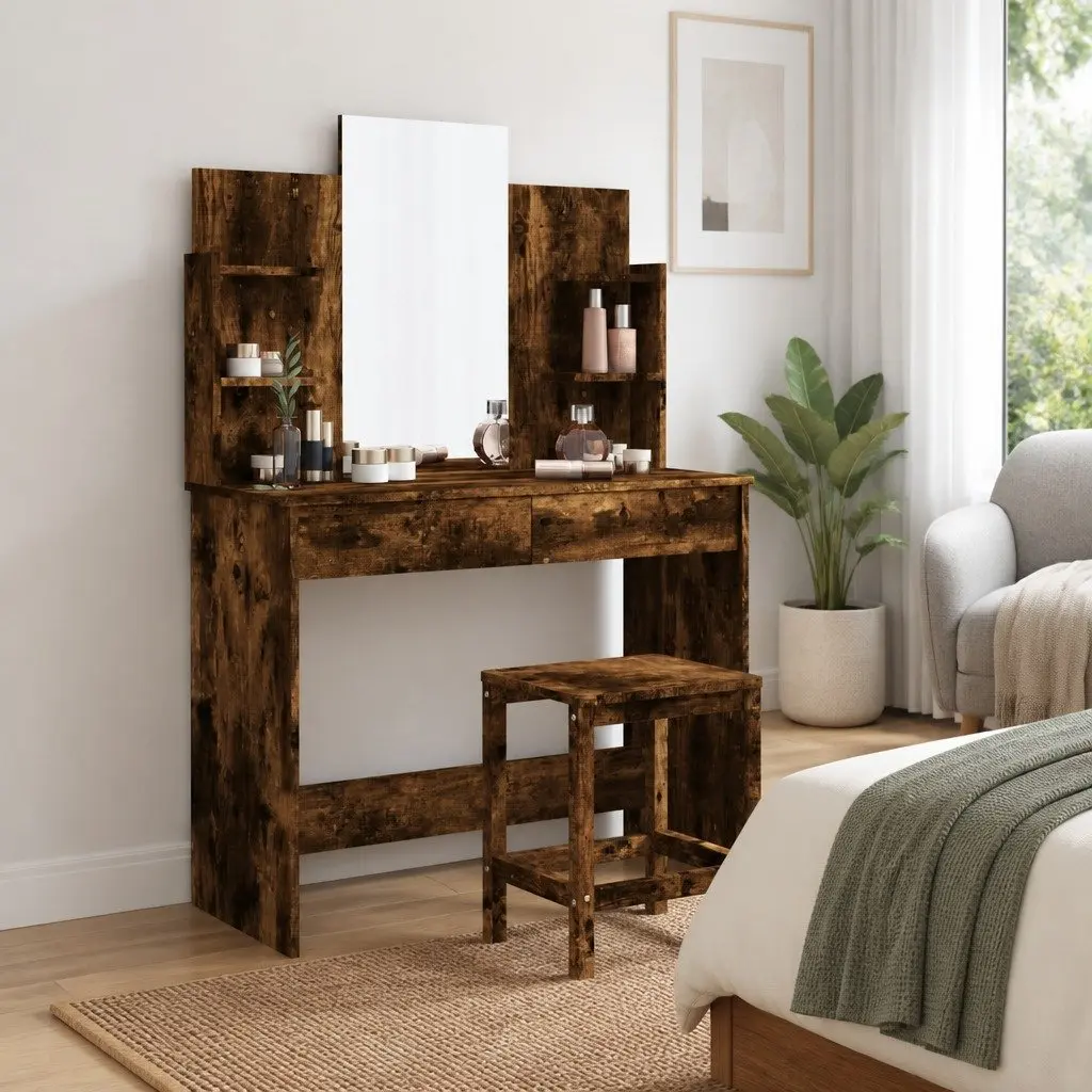 Brown Dressing Table with Mirror for Home Use
