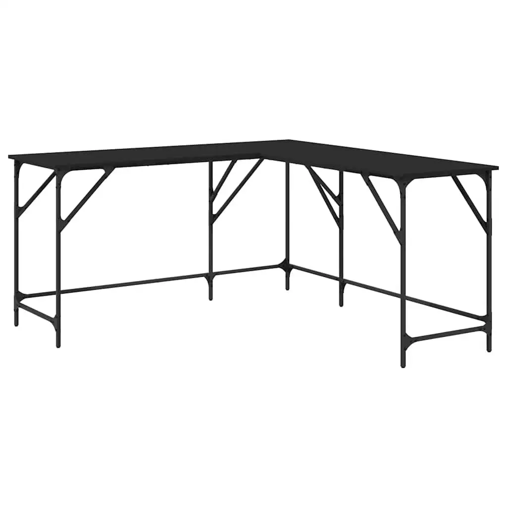 L-Shaped Office Desk Black Computer Workstation Corner Writing Table