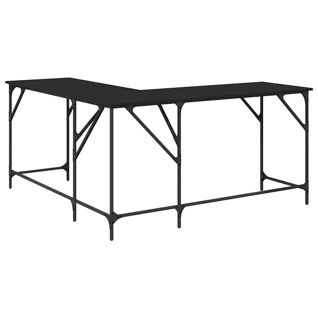 L-Shaped Office Desk Black Computer Workstation Corner Writing Table