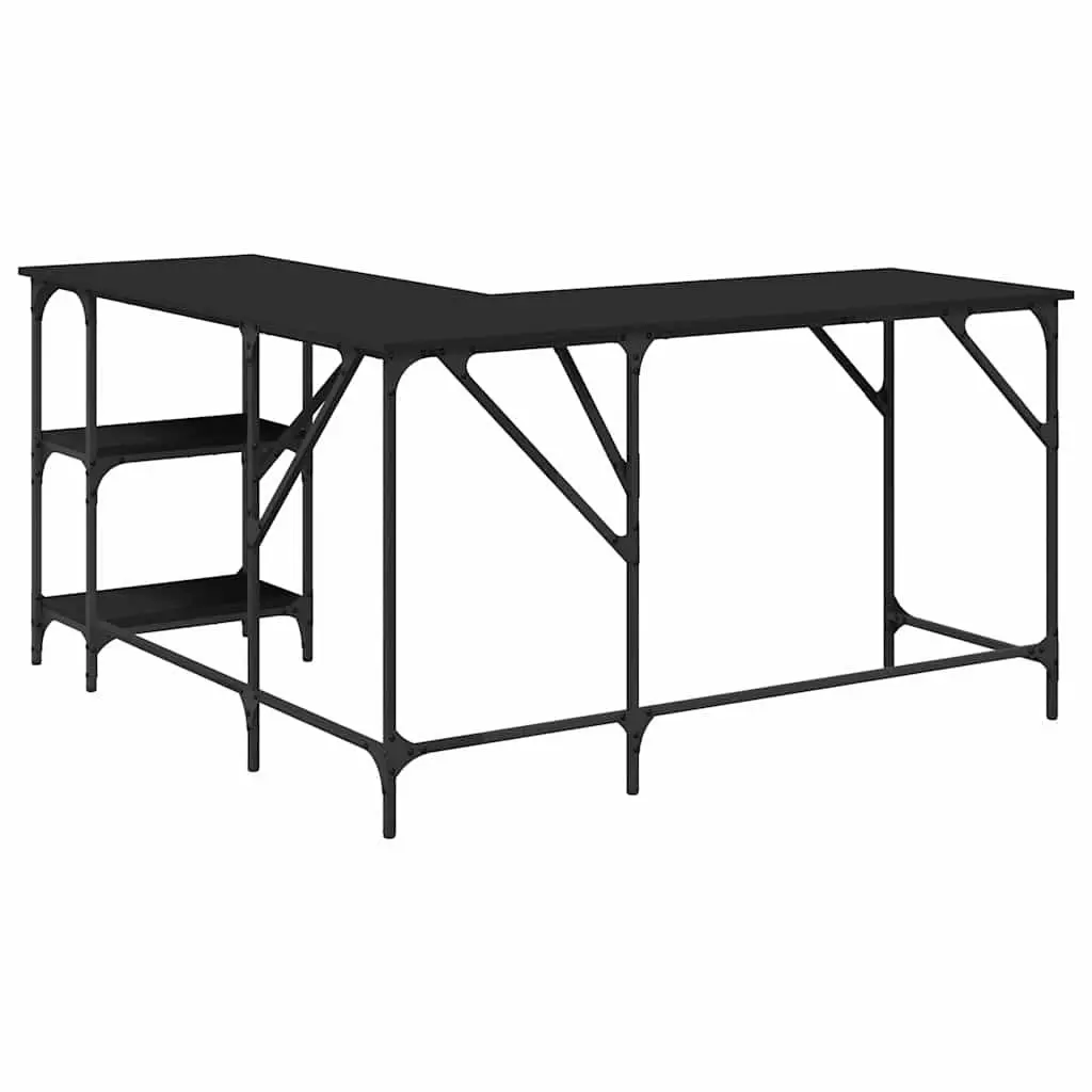L-Shaped Corner Desk with Storage Shelves
