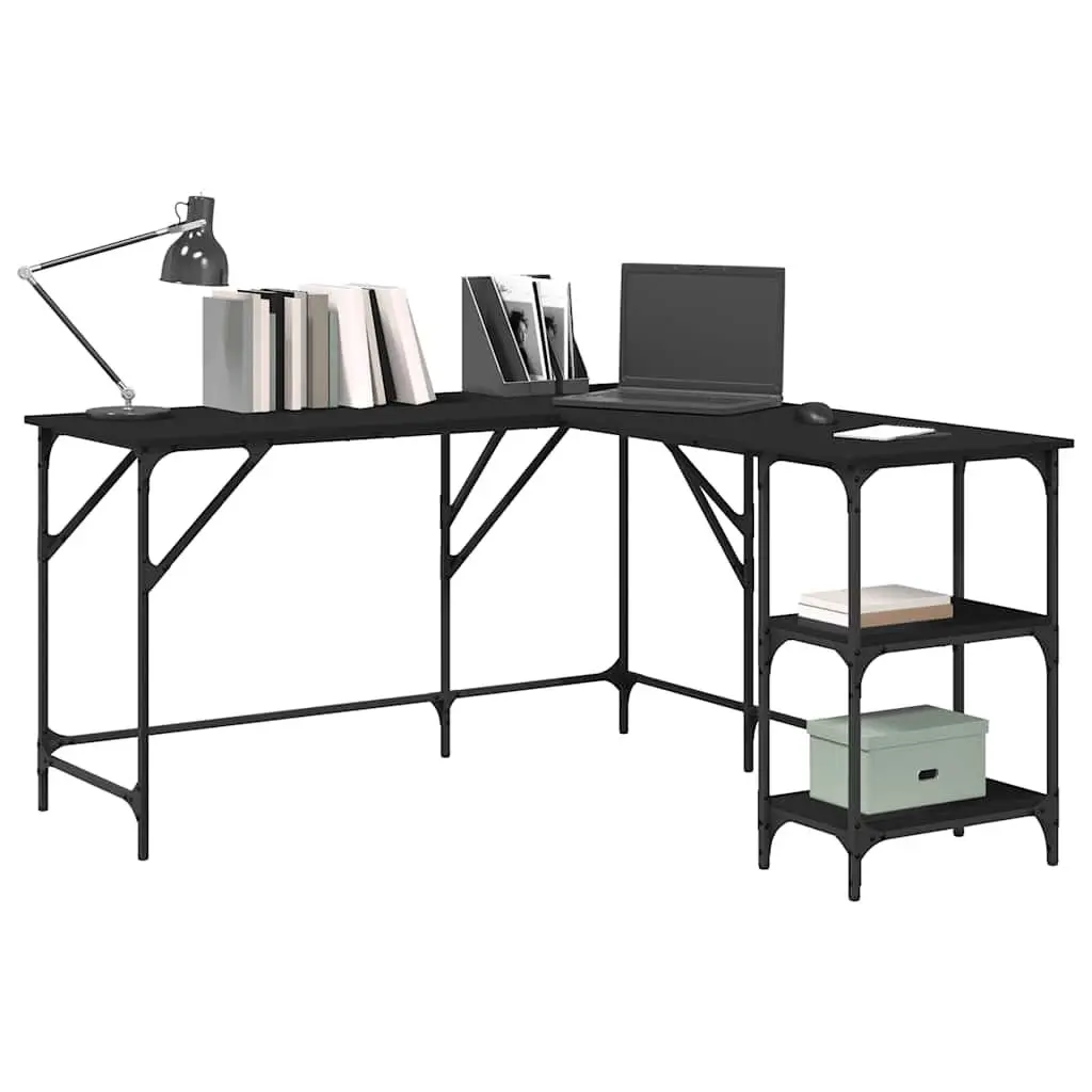 L-Shaped Corner Desk with Storage Shelves