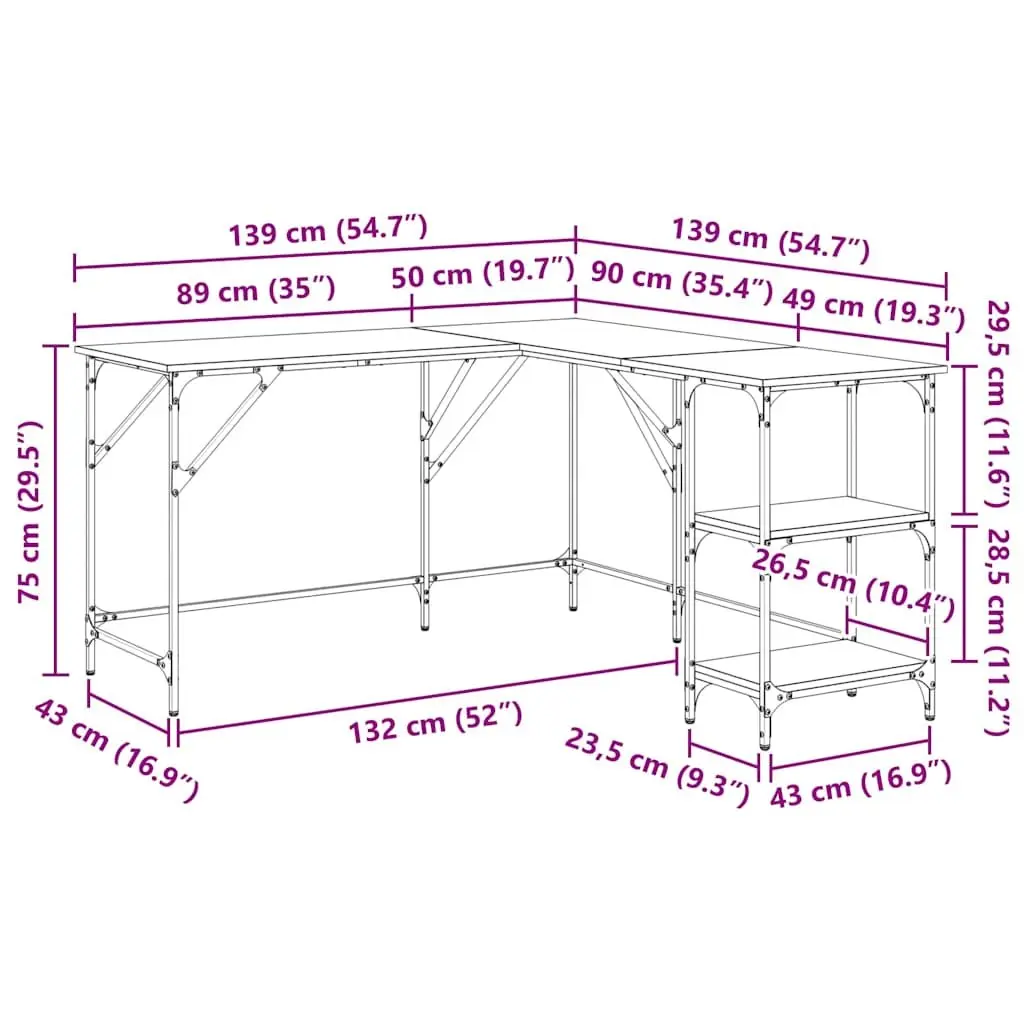 L-Shaped Corner Desk with Storage Shelves