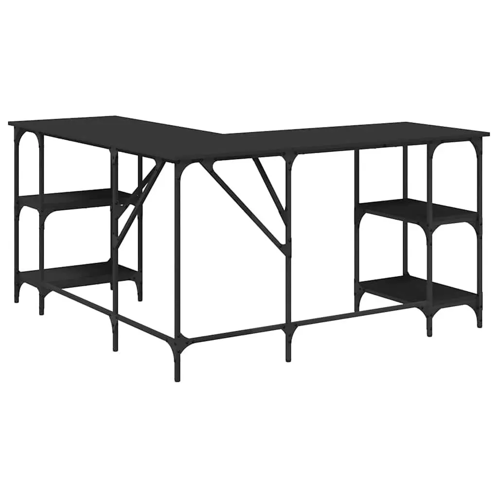 L-Shaped Computer Desk with Shelves Storage Office Writing Table Black