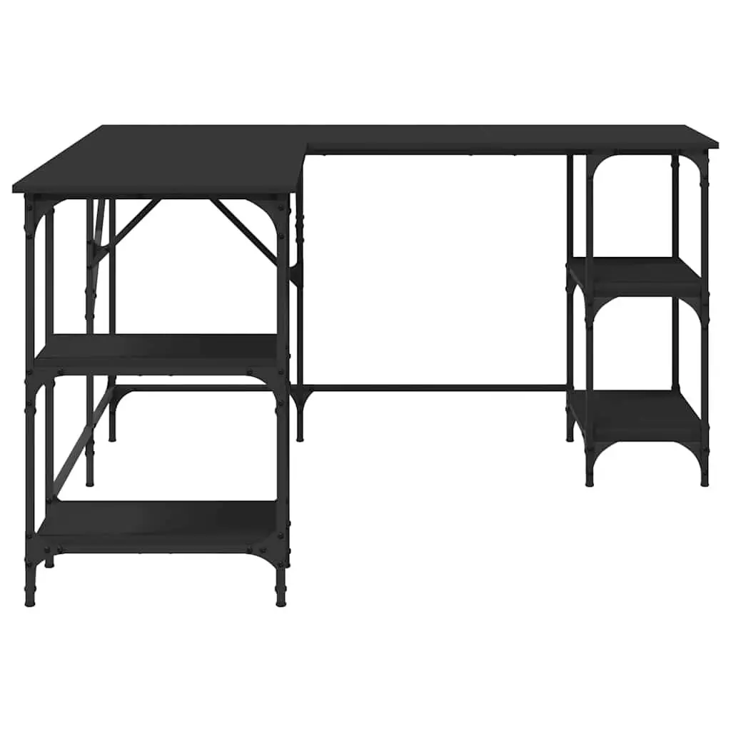 L-Shaped Computer Desk with Shelves Storage Office Writing Table Black