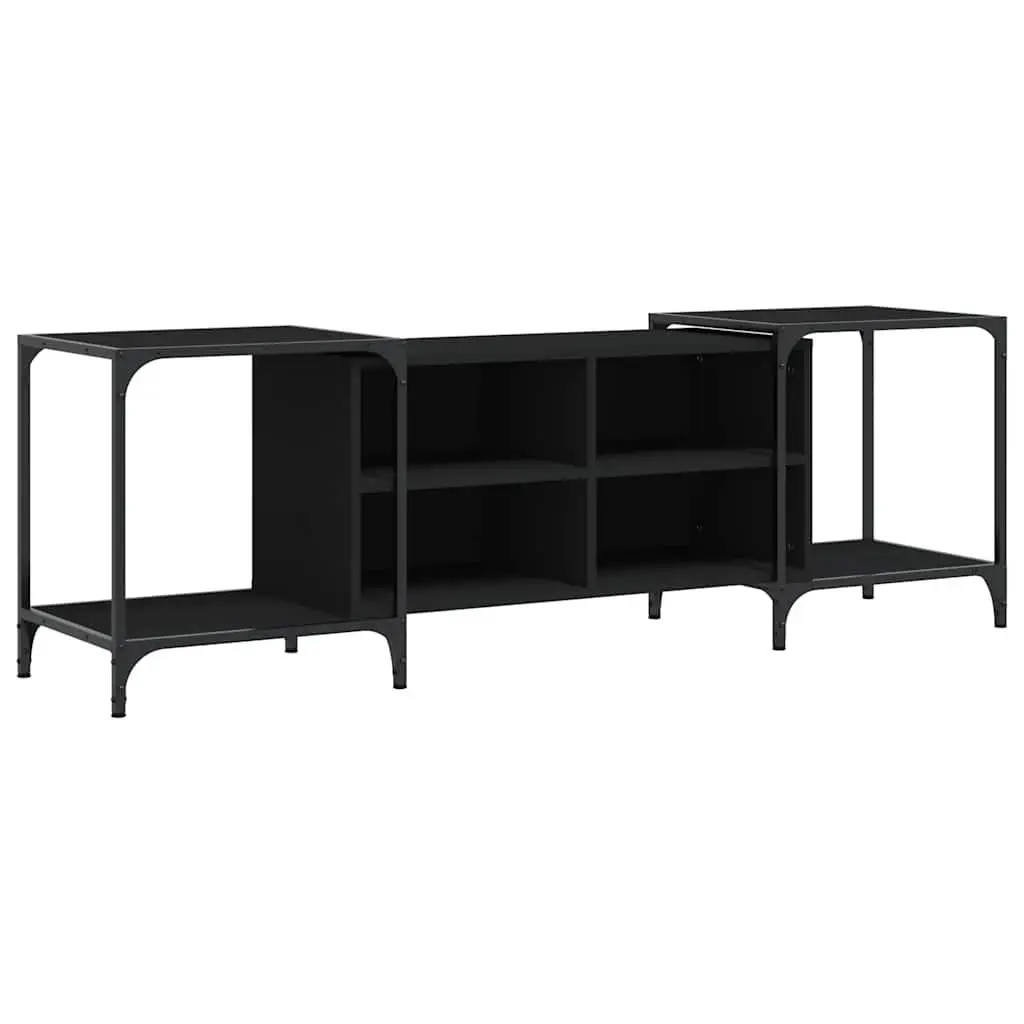 TV Cabinet Black Engineered Wood Media Stand Unit Storage Console 153 x 37 x 50 cm