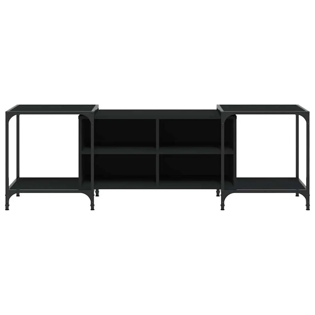 TV Cabinet Black Engineered Wood Media Stand Unit Storage Console 153 x 37 x 50 cm