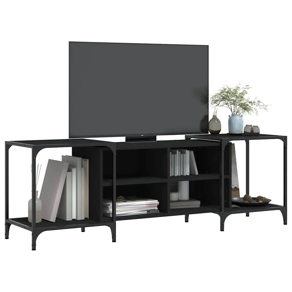 TV Cabinet Black Engineered Wood Media Stand Unit Storage Console 153 x 37 x 50 cm