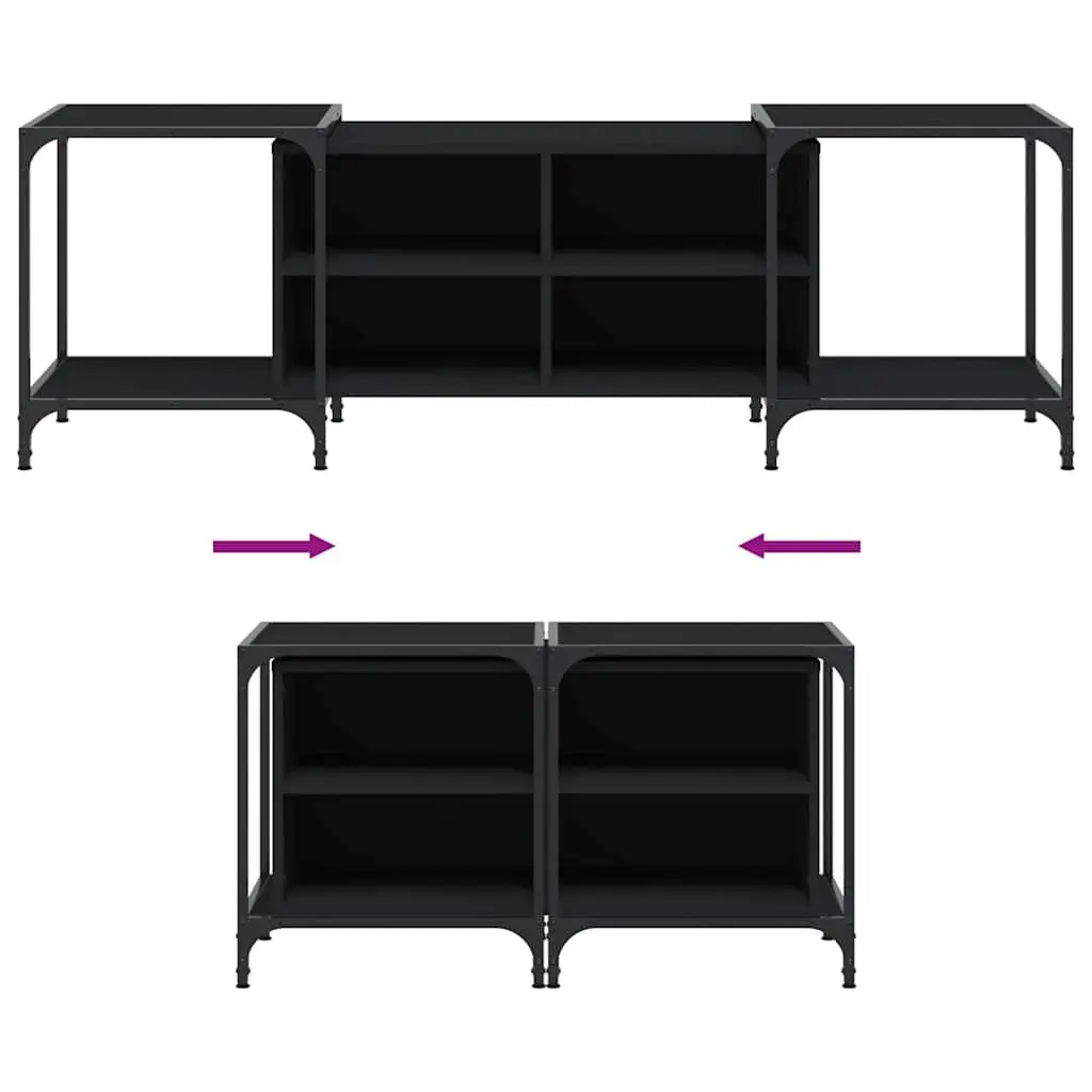 TV Cabinet Black Engineered Wood Media Stand Unit Storage Console 153 x 37 x 50 cm