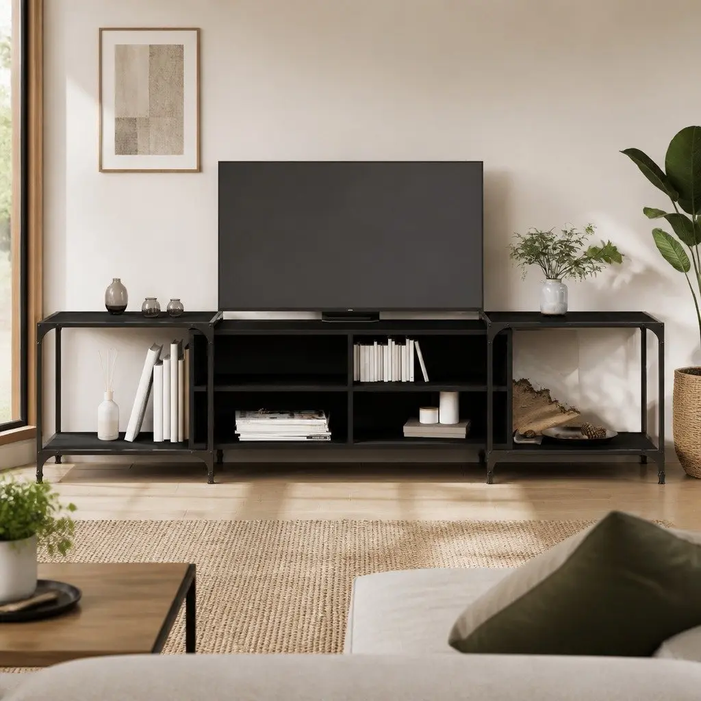 Black TV Cabinet with Ample Storage Capacity