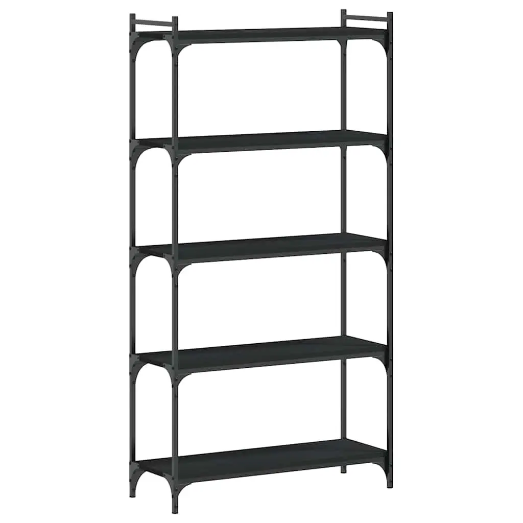 5-Tier Black Bookcase Engineered Wood Standing Shelf Storage Organiser