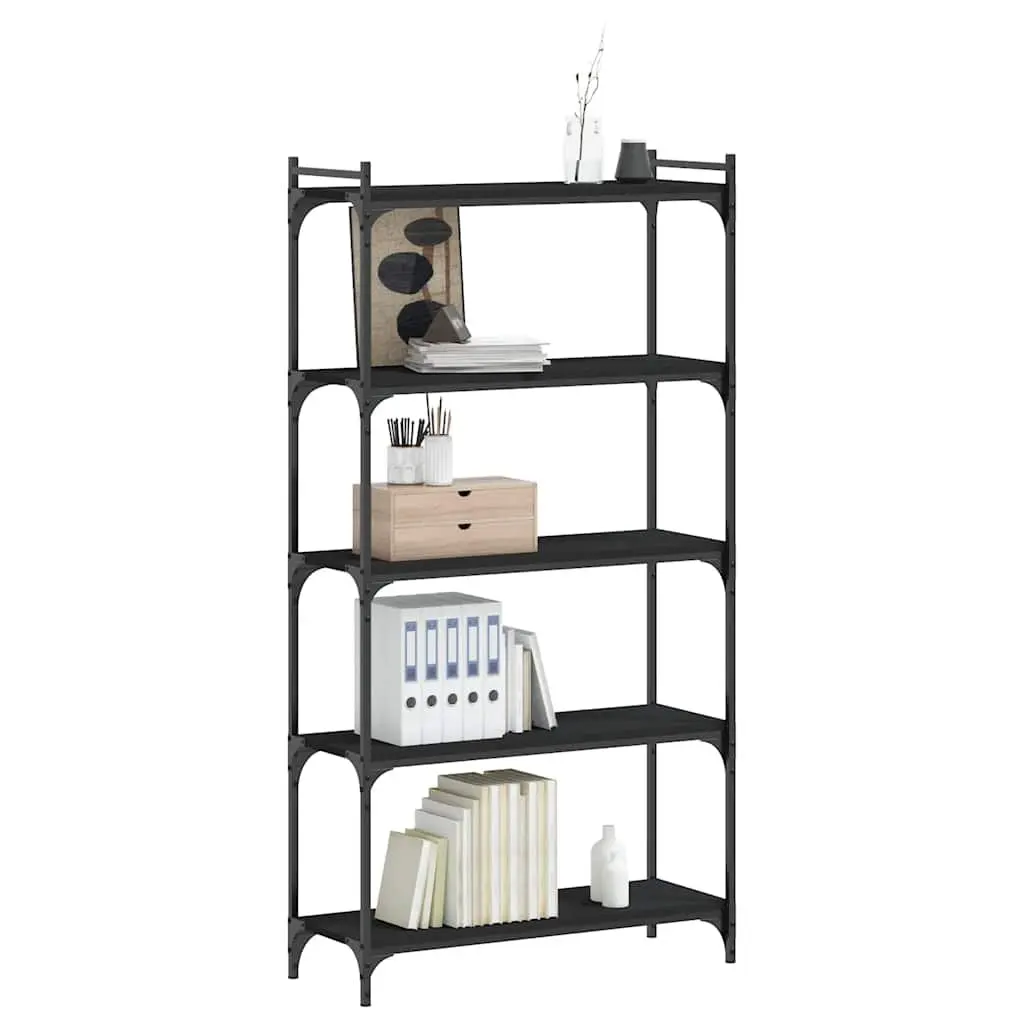 5-Tier Black Bookcase Engineered Wood Standing Shelf Storage Organiser