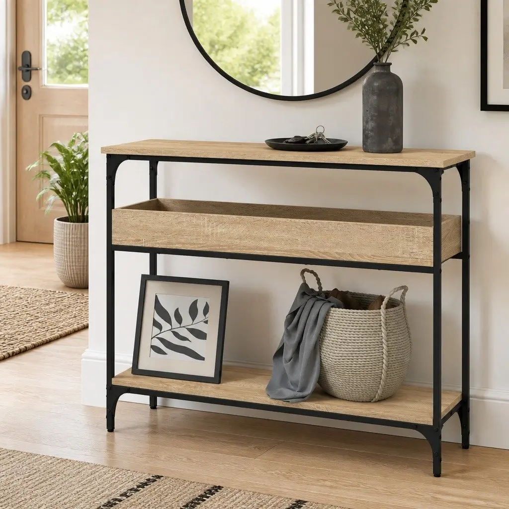 Console Table with Shelf Sonoma Oak Brown Engineered Wood Hallway Entryway