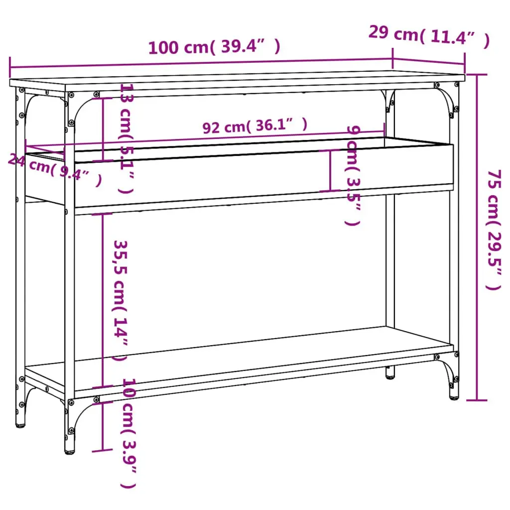 Console Table with Shelf Sonoma Oak Brown Engineered Wood Hallway Entryway