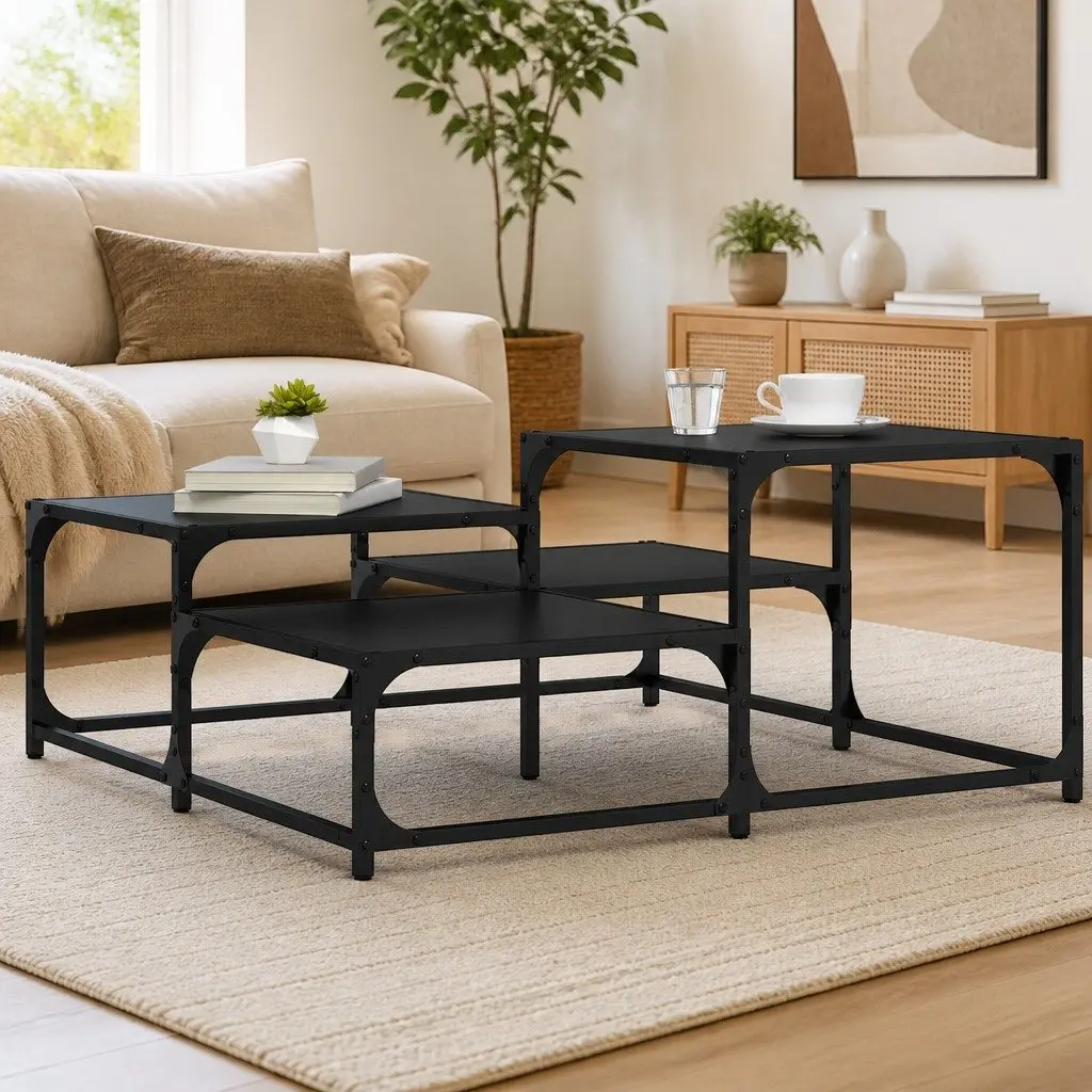 Square Coffee Table Living Room Accent Furniture 87.5cm Black
