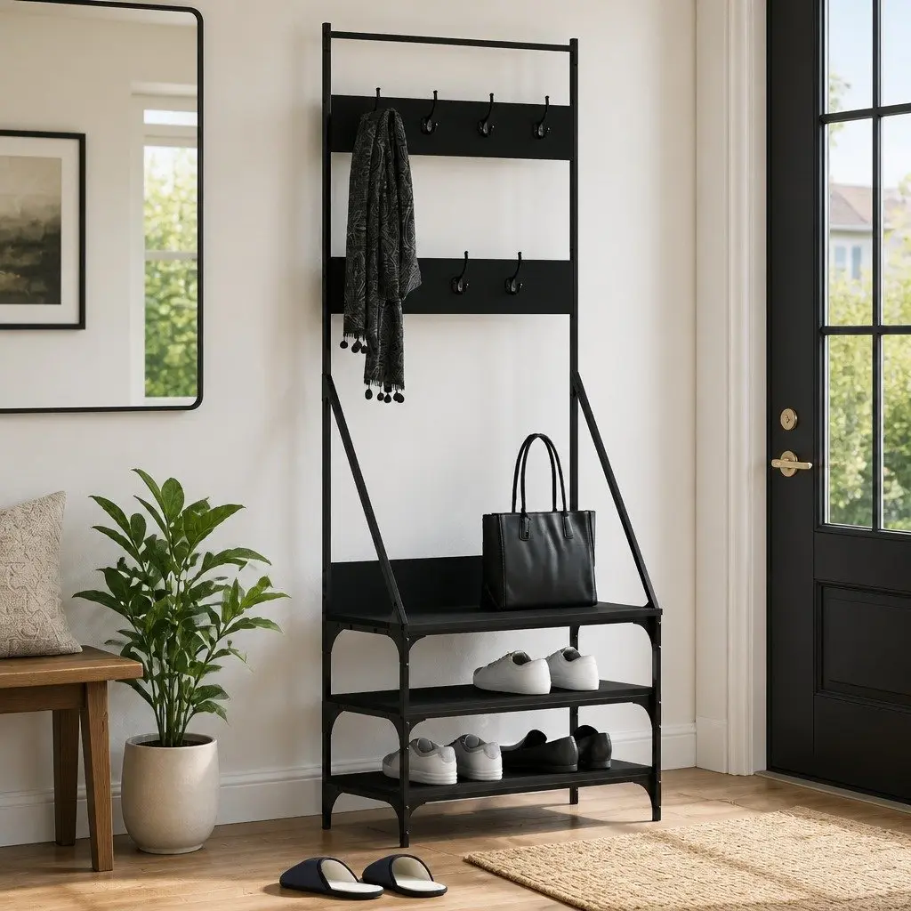 Clothes Rack Shoe Storage Organiser Garment Stand Black 72x34x184 cm