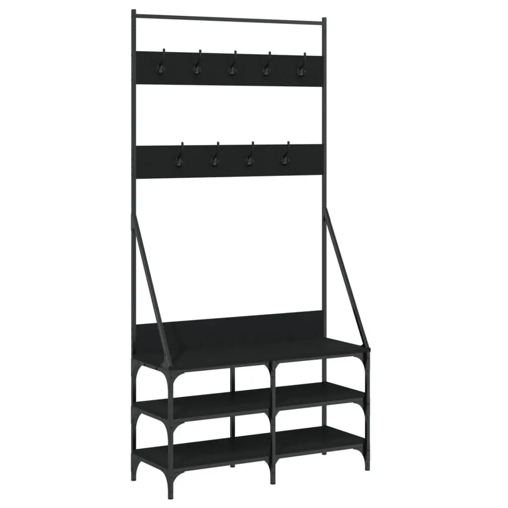 Clothes Rack Shoe Storage Organiser Black Compact Garment Stand Hanger
