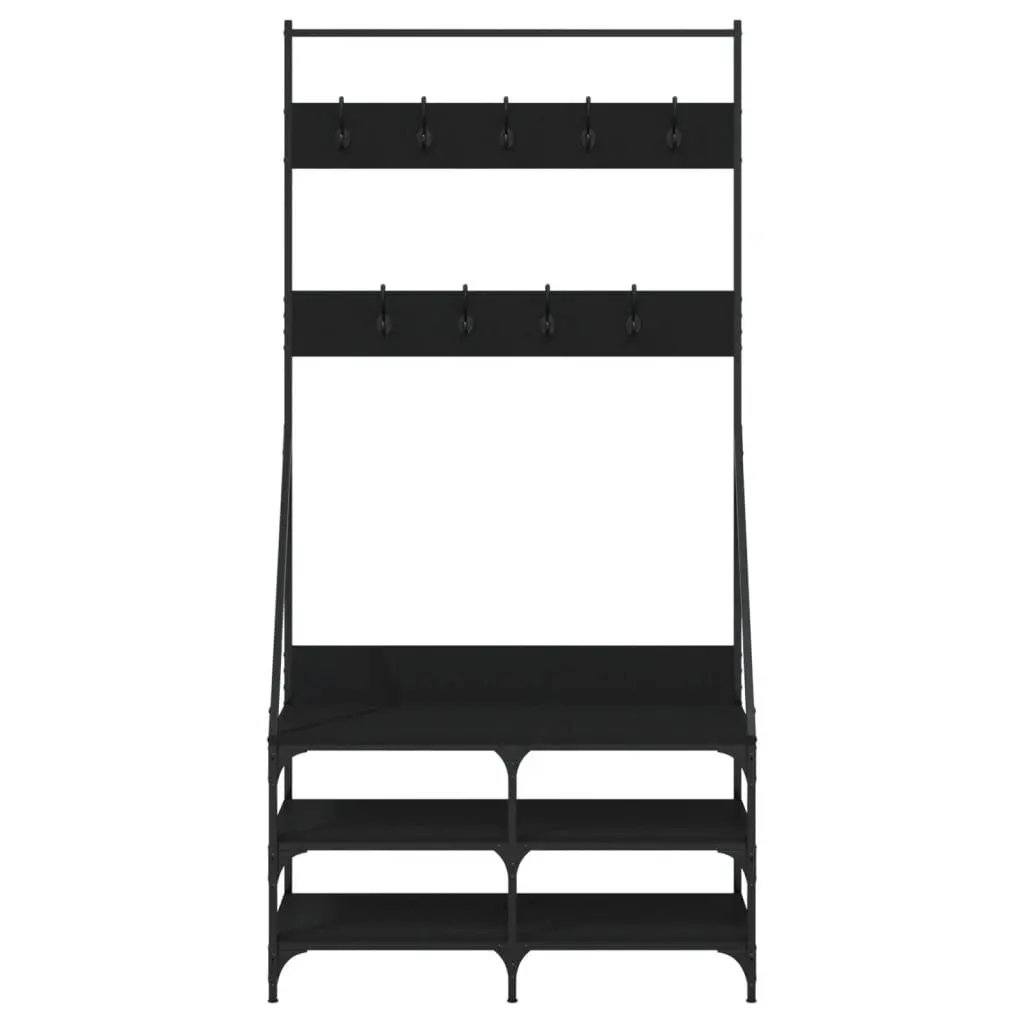 Clothes Rack Shoe Storage Organiser Black Compact Garment Stand Hanger