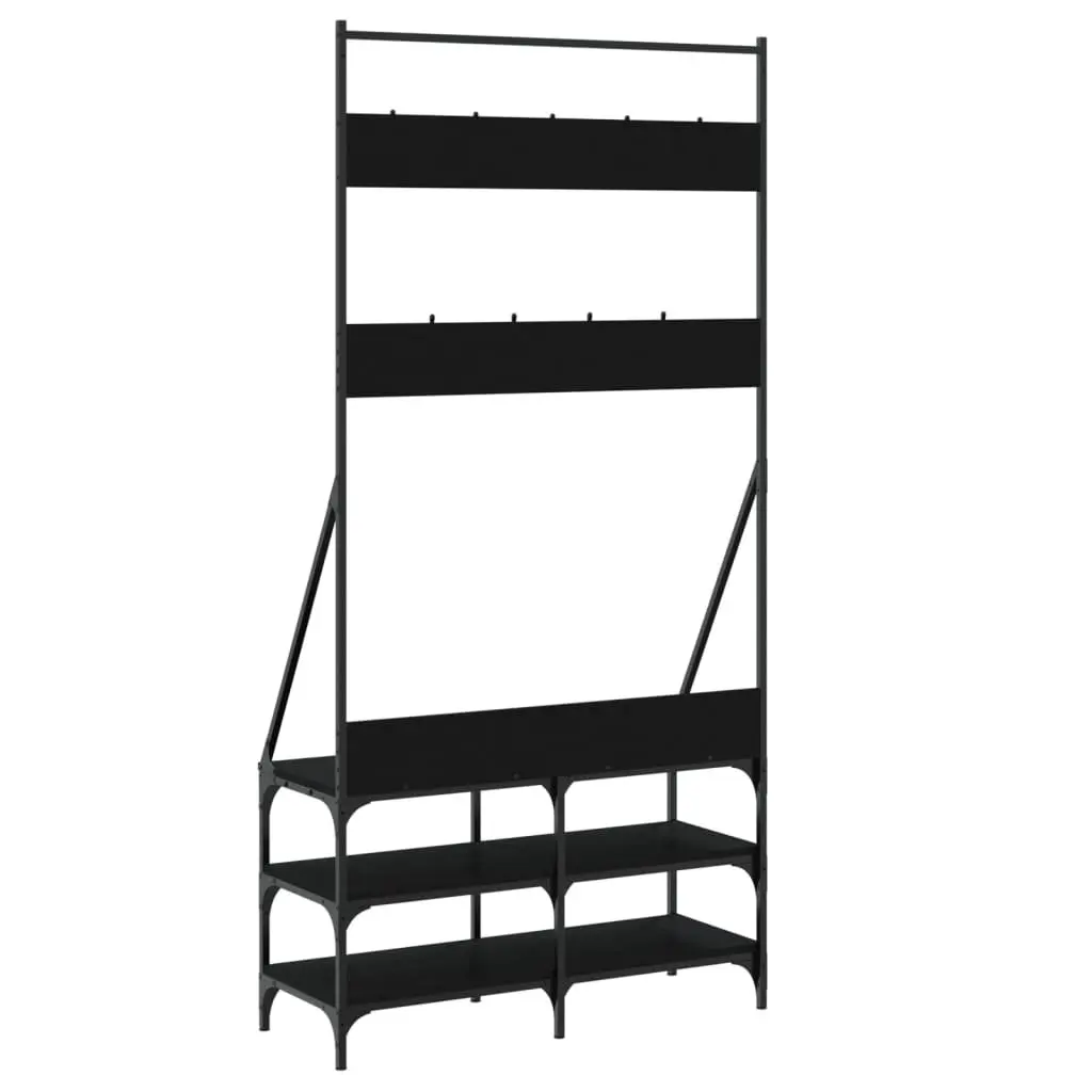 Clothes Rack Shoe Storage Organiser Black Compact Garment Stand Hanger