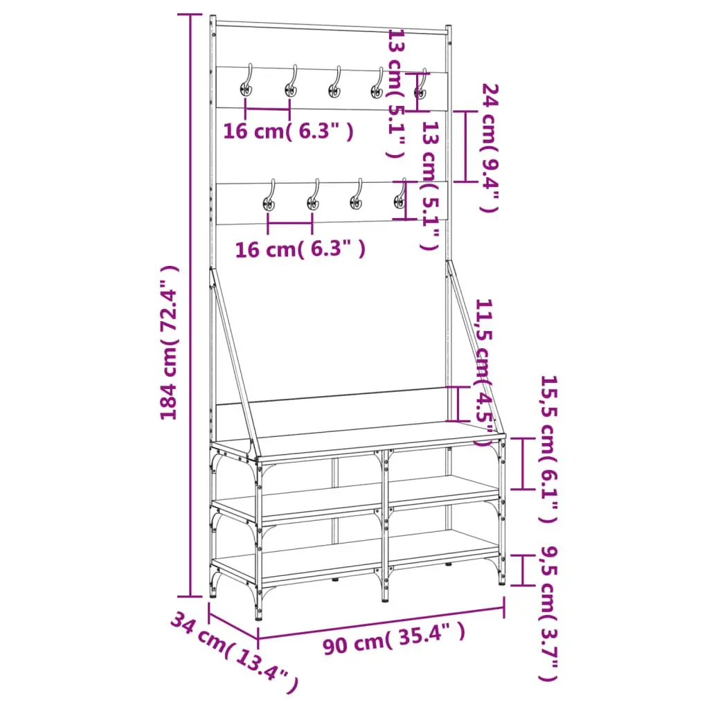 Clothes Rack Shoe Storage Organiser Black Compact Garment Stand Hanger