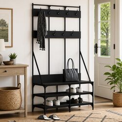 Clothes Rack with Shoe Storage Shelves Coat Stand Organiser Black 100x40x184cm