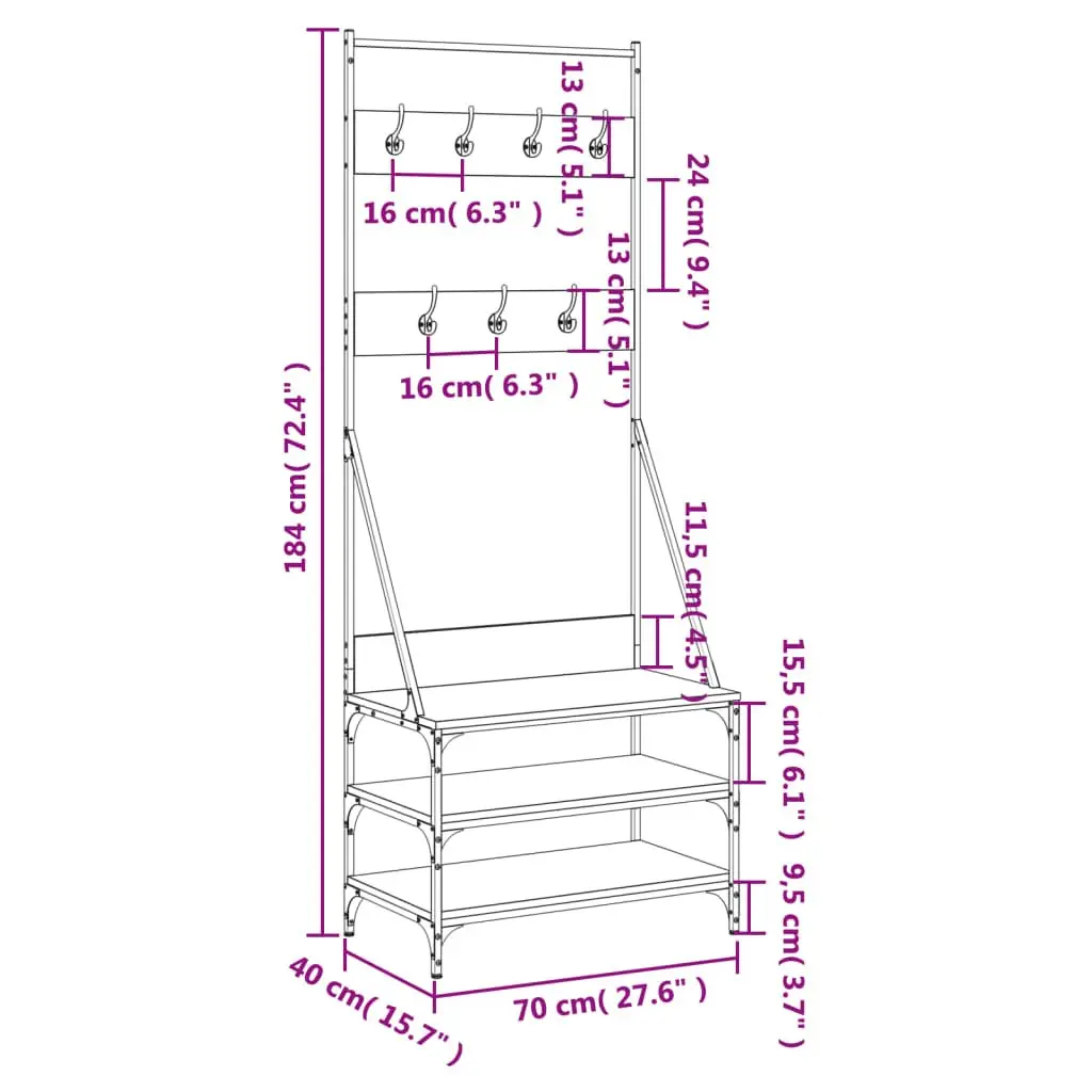 Clothes Rack Shoe Storage Organiser Garment Hanger 70 x 40 x 184 cm Black