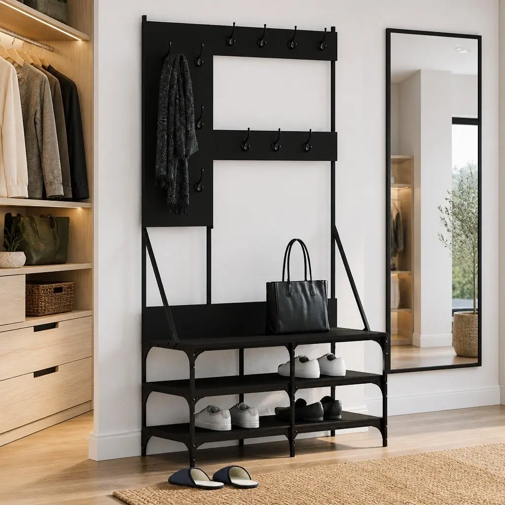 Clothes Rack Shoe Storage Organizer Garment Stand Black 100x40x184cm