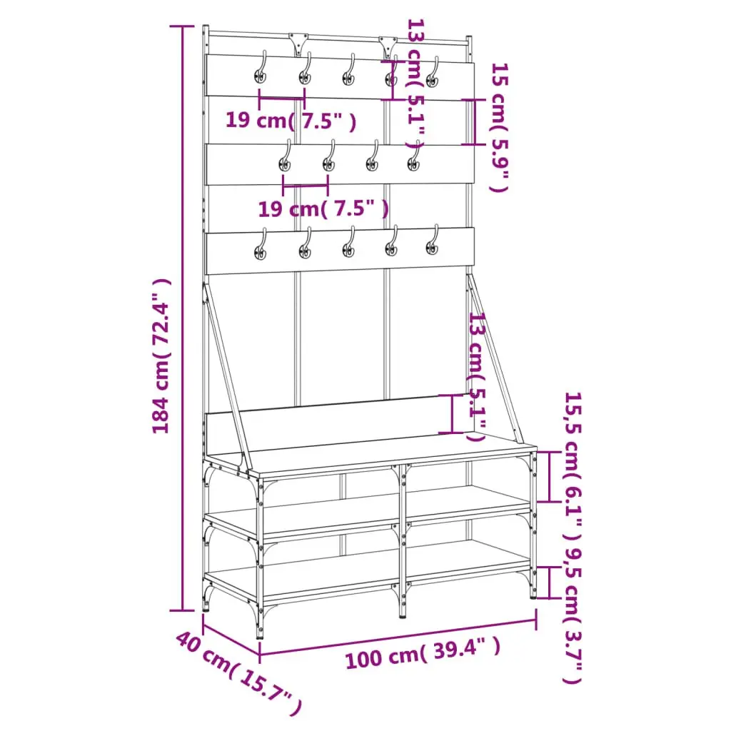 Clothes Rack Shoe Storage Organiser Garment Stand Black 100x40x184cm