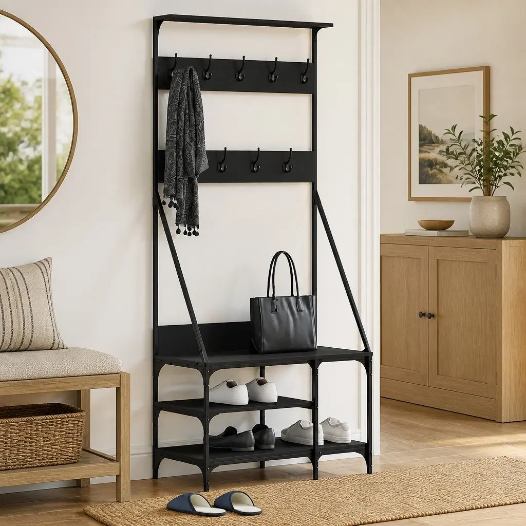 Clothes Rack Shoe Storage Shelves Garment Organiser 80 x 40 x 184 cm Black
