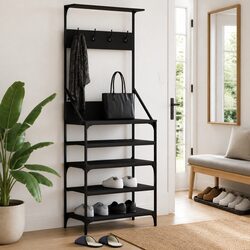 Versatile Black Clothes Rack with Ample Storage Options