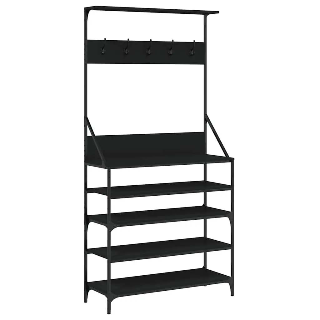 Clothes Rack Shoe Storage Organiser Compact Black 90x34x184 cm