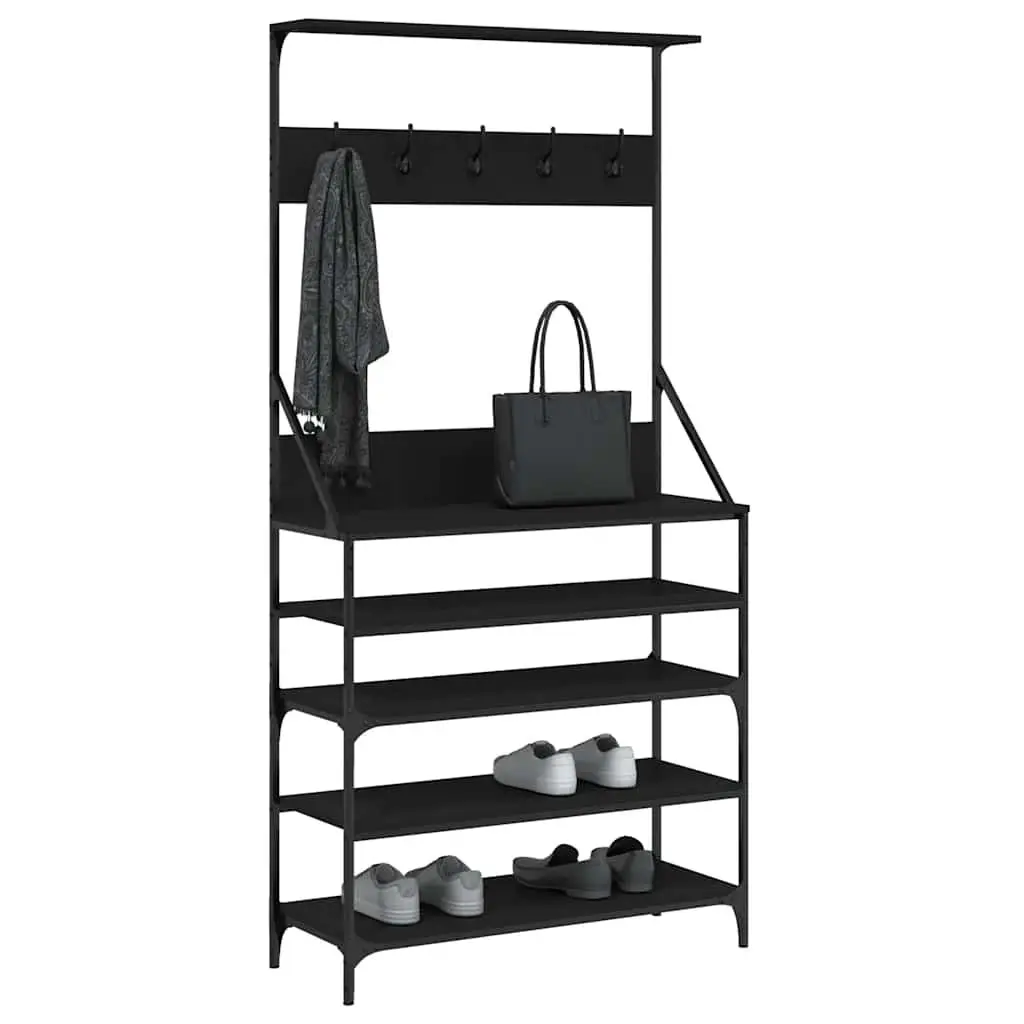 Clothes Rack Shoe Storage Organiser Compact Black 90x34x184 cm