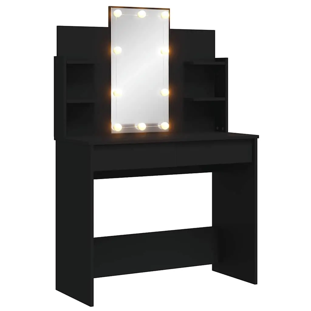 Dressing Table with LED Lights Mirror 2 Drawers Bedroom Vanity Black