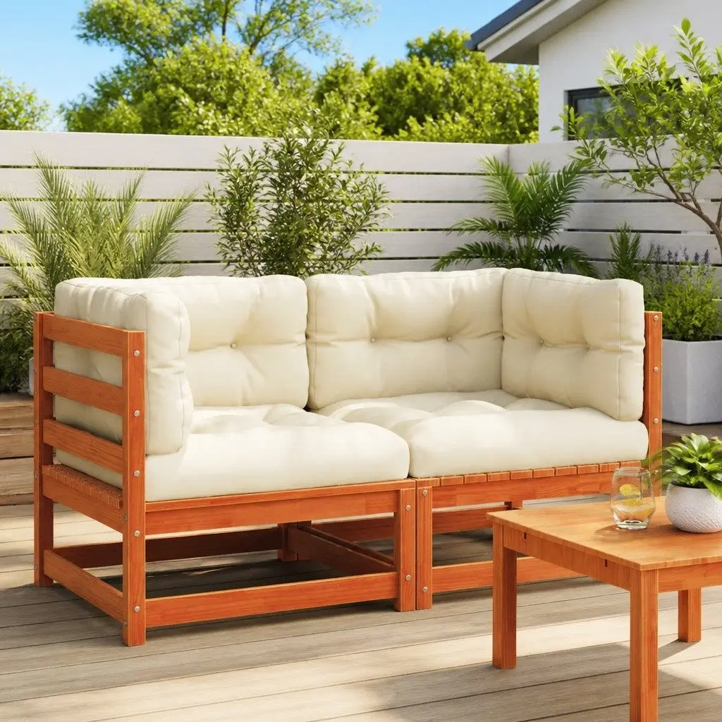 Outdoor Sectional Sofa Unit Garden Modular 2 pcs Wax Brown Solid Wood Pine