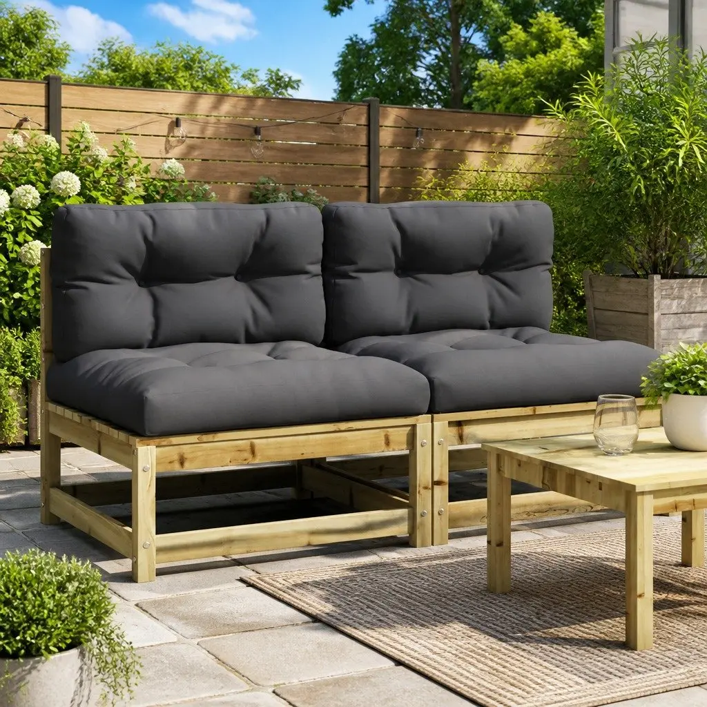 Outdoor Sectional Sofa Unit Armless Garden Seating 2pc Brown Wood
