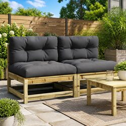 Outdoor Sectional Sofa Unit Armless Garden Seating with Cushions Brown Wood 2pc