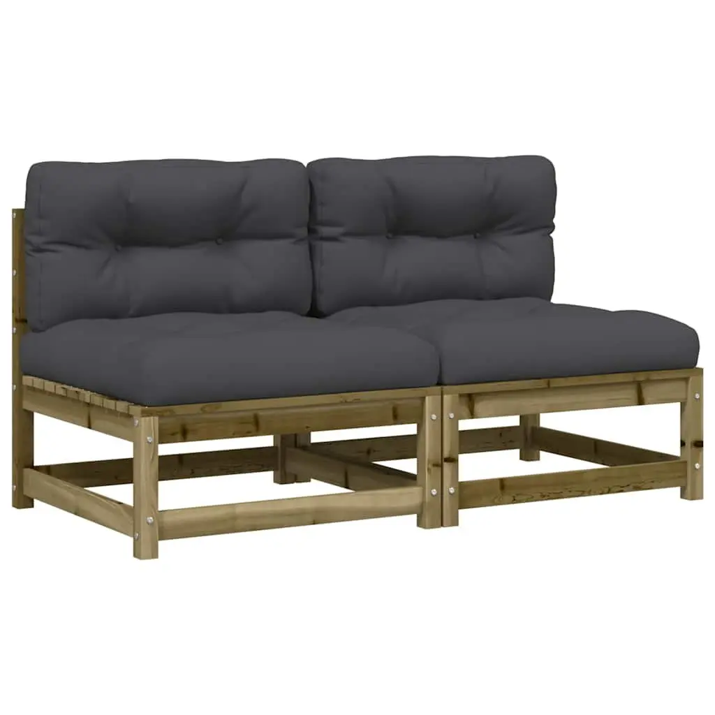 Outdoor Sectional Sofa Unit Armless Garden Seating 2pc Brown Wood