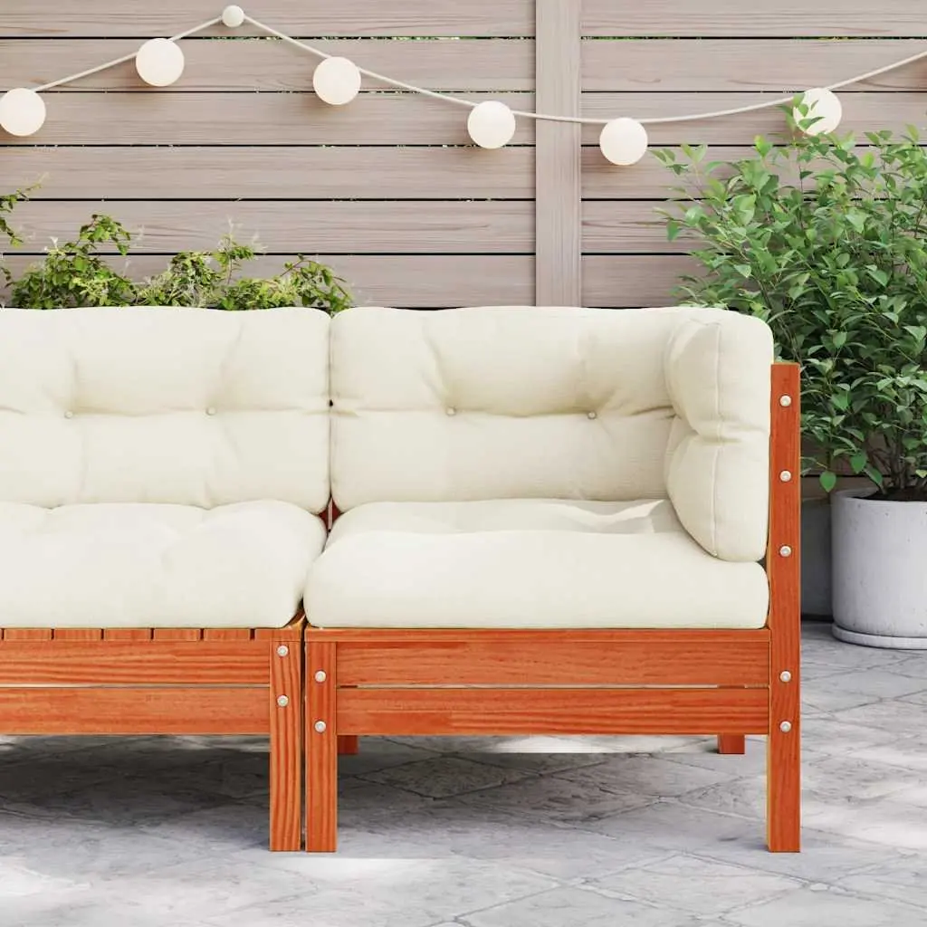 Wooden Corner Sofa Outdoor Seating with Cushions Brown Modular