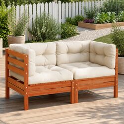 Brown Solid Pine Outdoor Corner Sofa Set with Cushions 2pcs