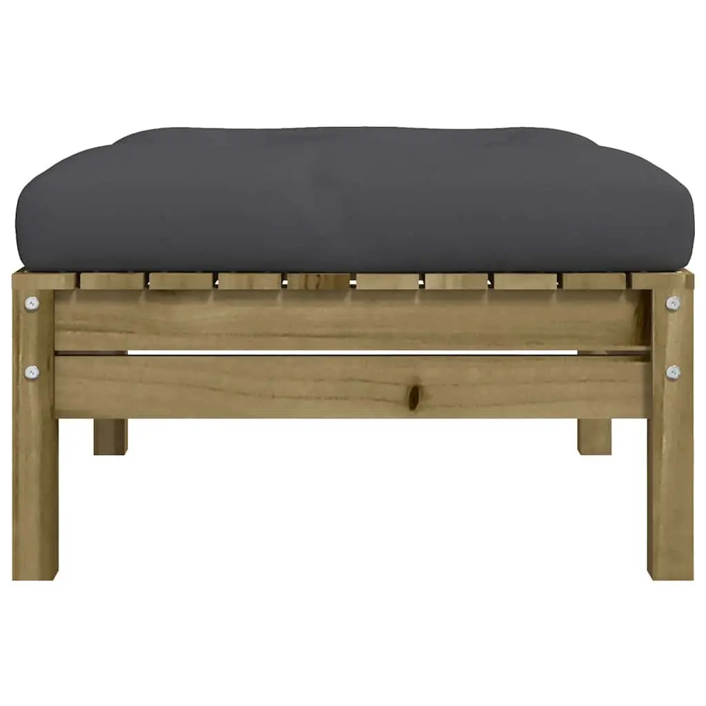 Garden Footstool Ottoman Outdoor Seating Wooden Brown with Cushion