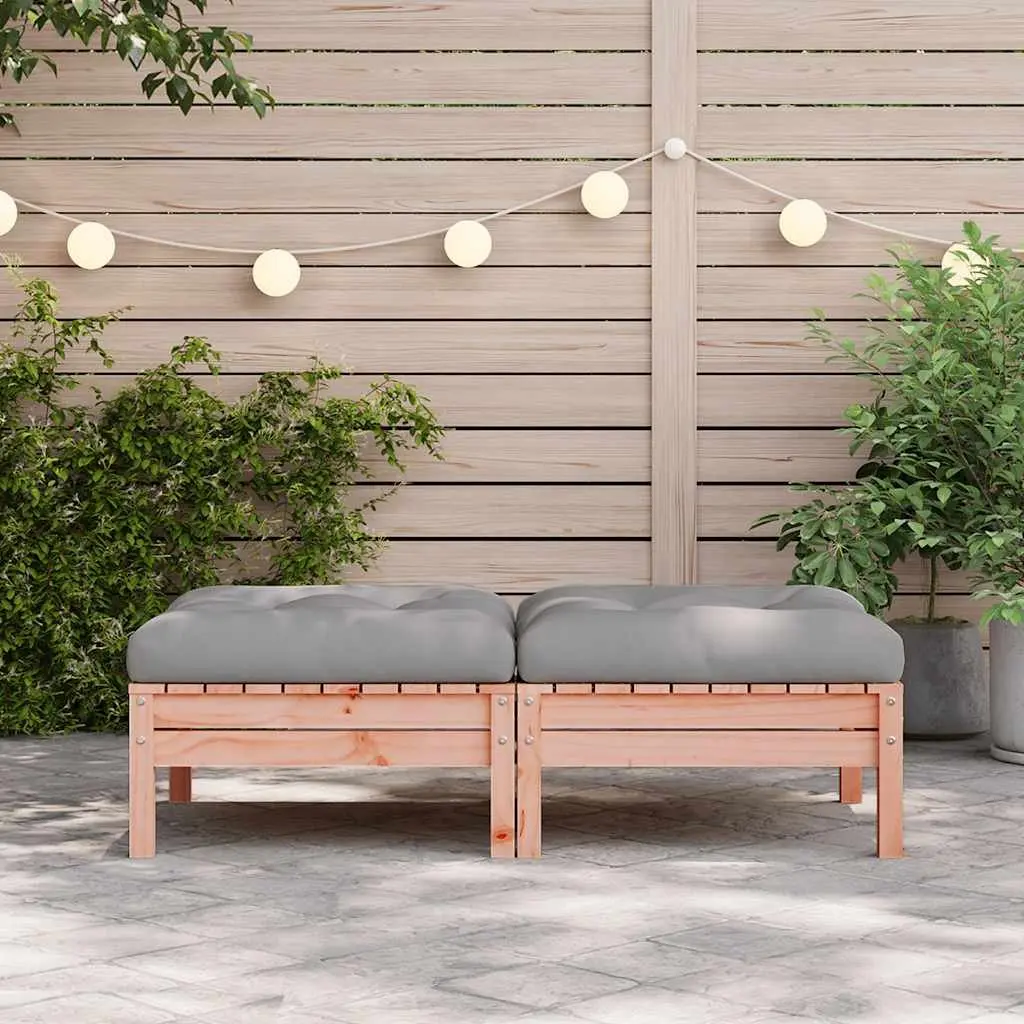 Outdoor Footstools Cushioned Brown Wooden 2 Piece Garden Patio Ottoman